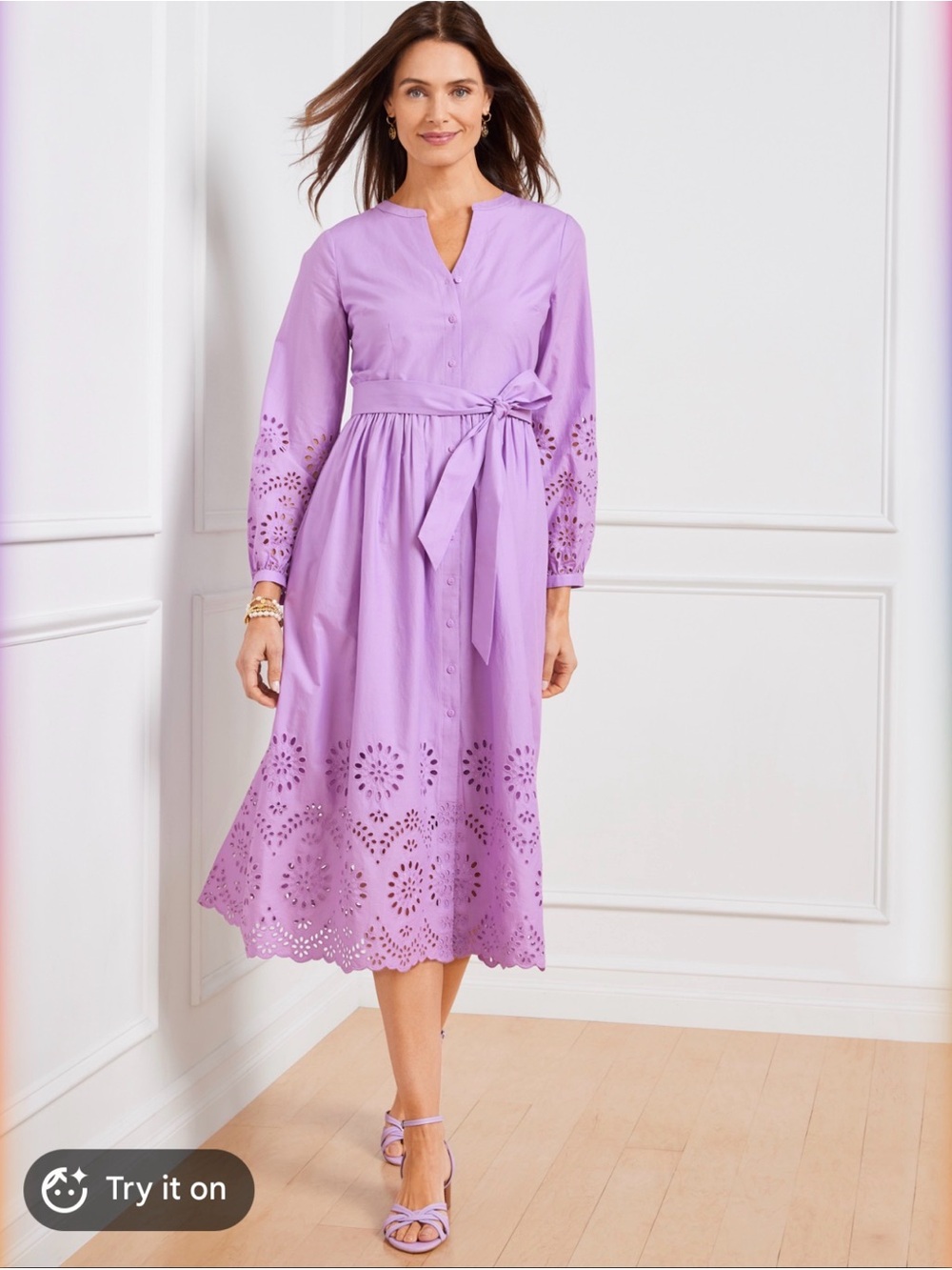 Talbots Lavender Placed Eyelet Fit & Flare Shirtdress,  size 14
